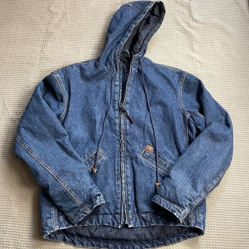 Wrangler Riggs Denim Jacket Coat Medium Men’s‎ Insulated Hooded Workwear